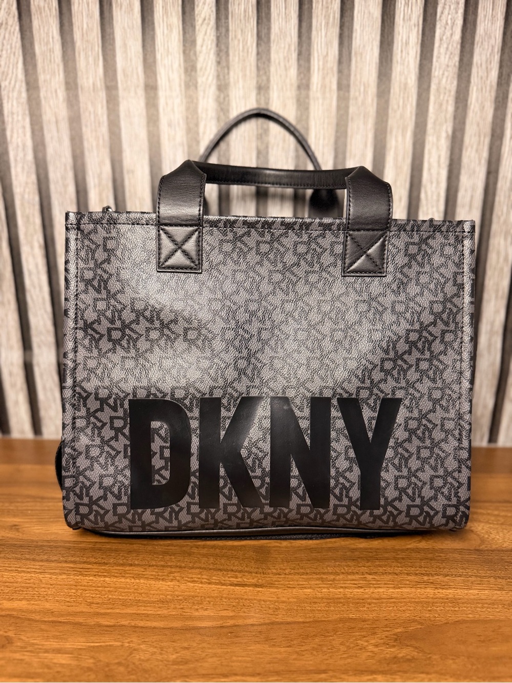 DKNY Gray and Black Logo Tote Bag